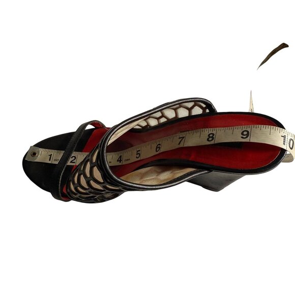 Charles Jourdan Paris Lennox Wedge Heels Sandals Mesh Honeycomb Cutout Slip-On - Picture 9 of 9